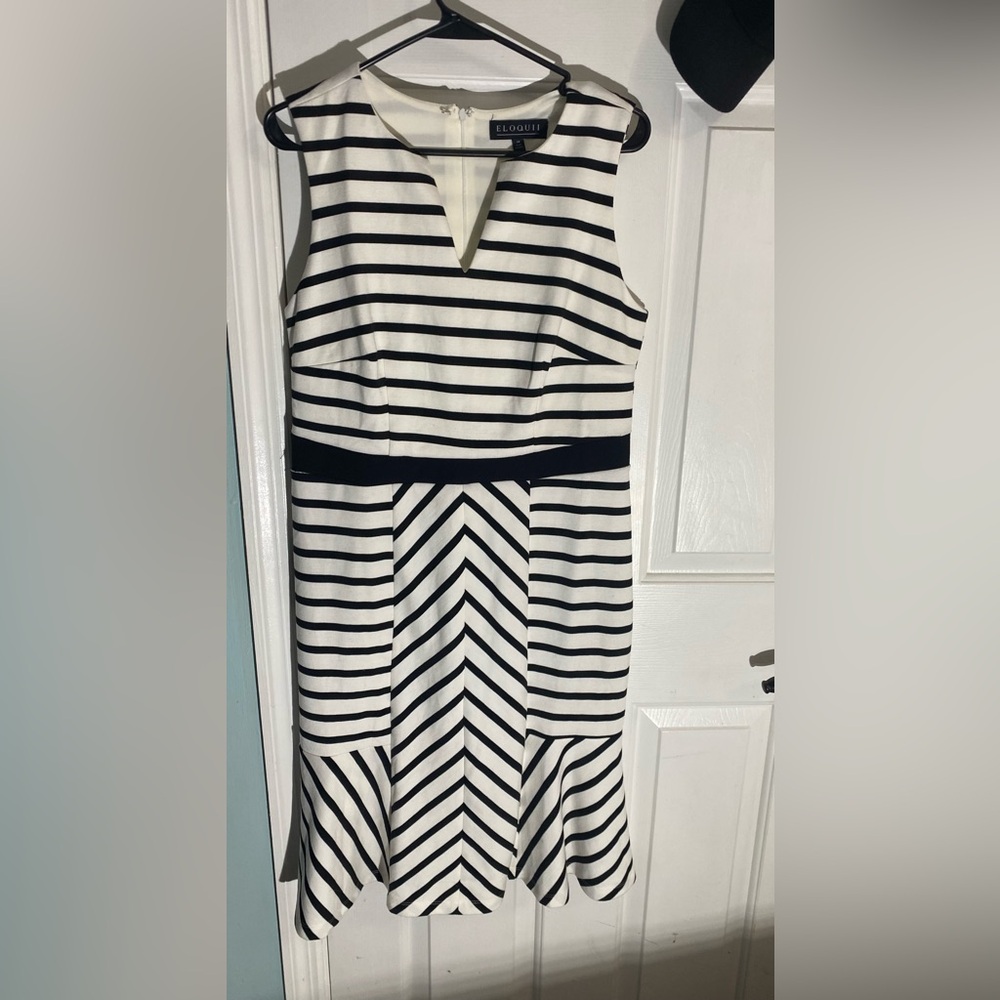 Eloquii Black and White Striped Midi Dress